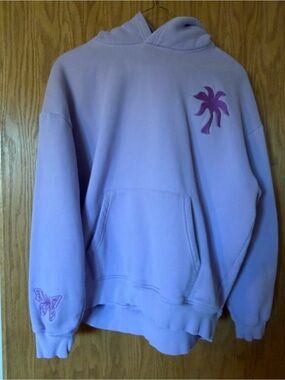 Lilac Pullover Hoodie with Palm & Butterfly Embroidery